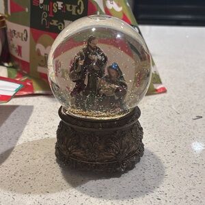 Musical Elegant Bronze Nativity Snow Globe